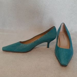 Turquoise Leather Snakeskin Kitten Heels- Sz 10